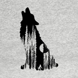 Werewolf Under Full Moon in Forest in a Wolf Silhouette Illustration T-Shirt